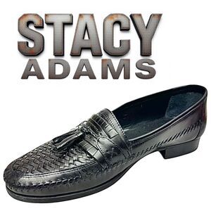 STACY ADAMS Black Leather Men's Loafers Shoes Size 10.5 slip on 25349 Pre-Owned
